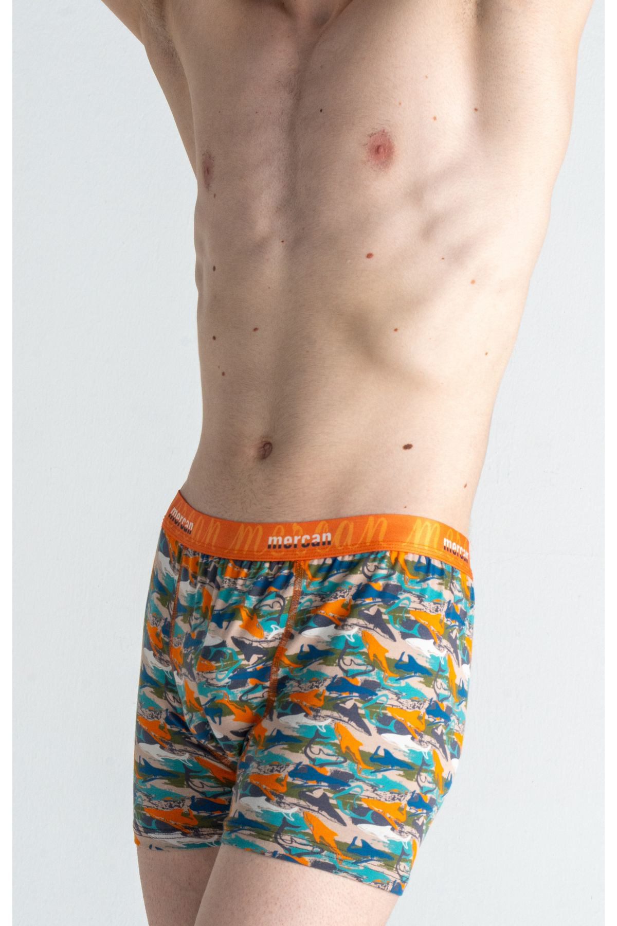 Mercan 3'Lü Erkek Çok Renkli Pamuklu Likralı Boxer (Siyah Antrasit Shark