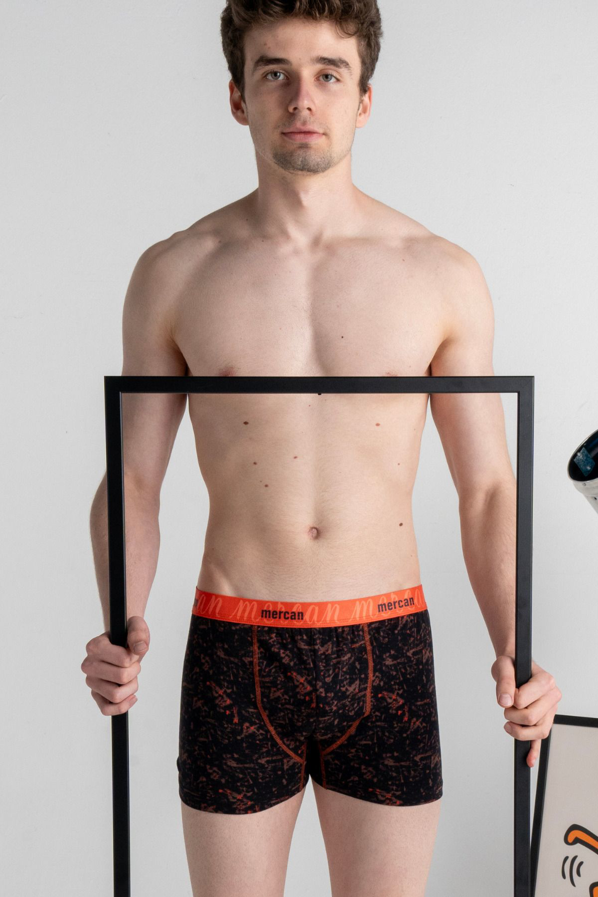 Mercan 3'Lü Erkek Çok Renkli Pamuklu Likralı Boxer (Siyah Bordo Picasso)