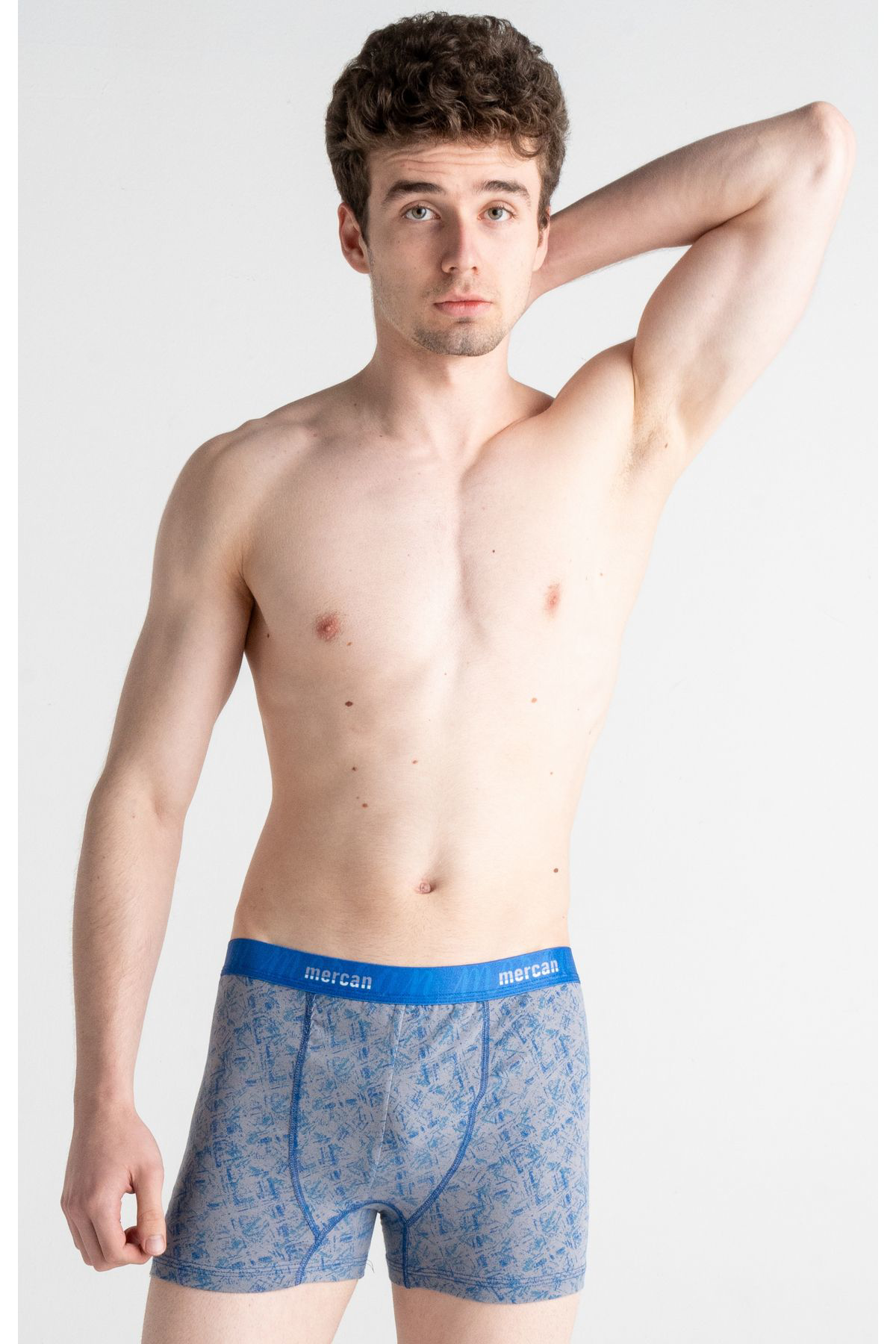 Mercan 3'Lü Erkek Çok Renkli Pamuklu Likralı Boxer (Lacivert Sedef Beyaz