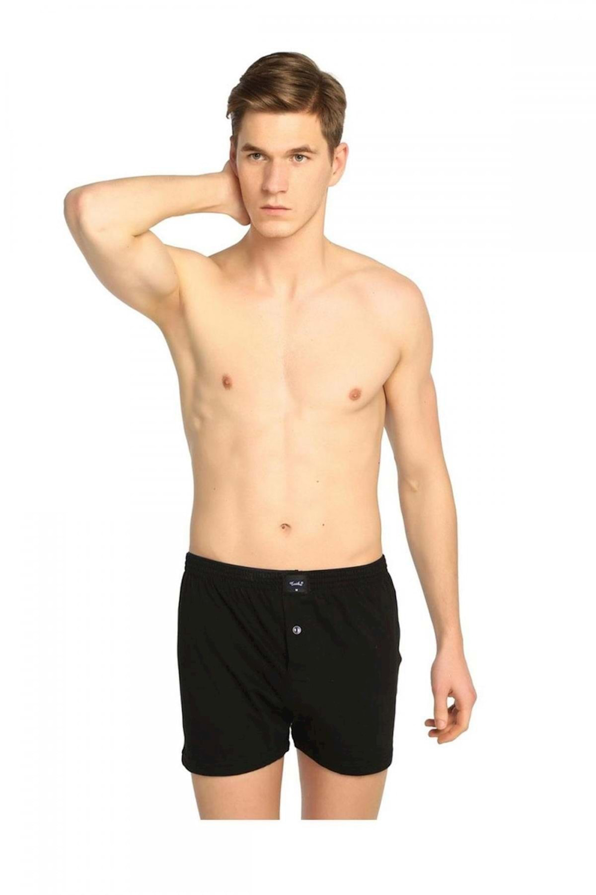 3`lü Erkek Penye Düğmeli Boxer - Siyah - L-3