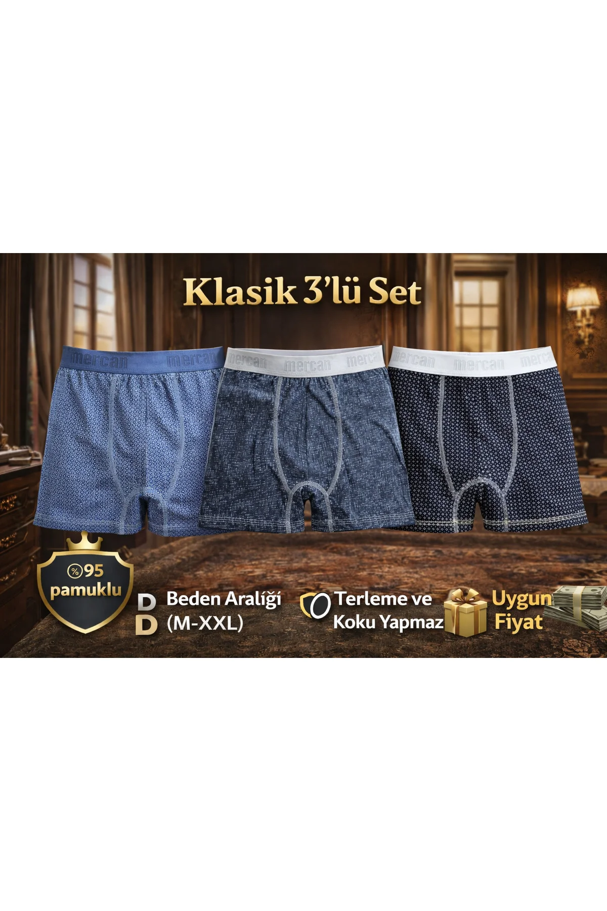 3'lü ESNEK BOXER - KLASİK SERİ, RAHAT KESİM