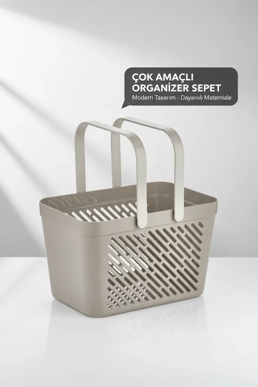 3'lü Gri Çok Amaçlı Kulplu Sepet Mutfak Banyo Çamaşır Organizer Seti