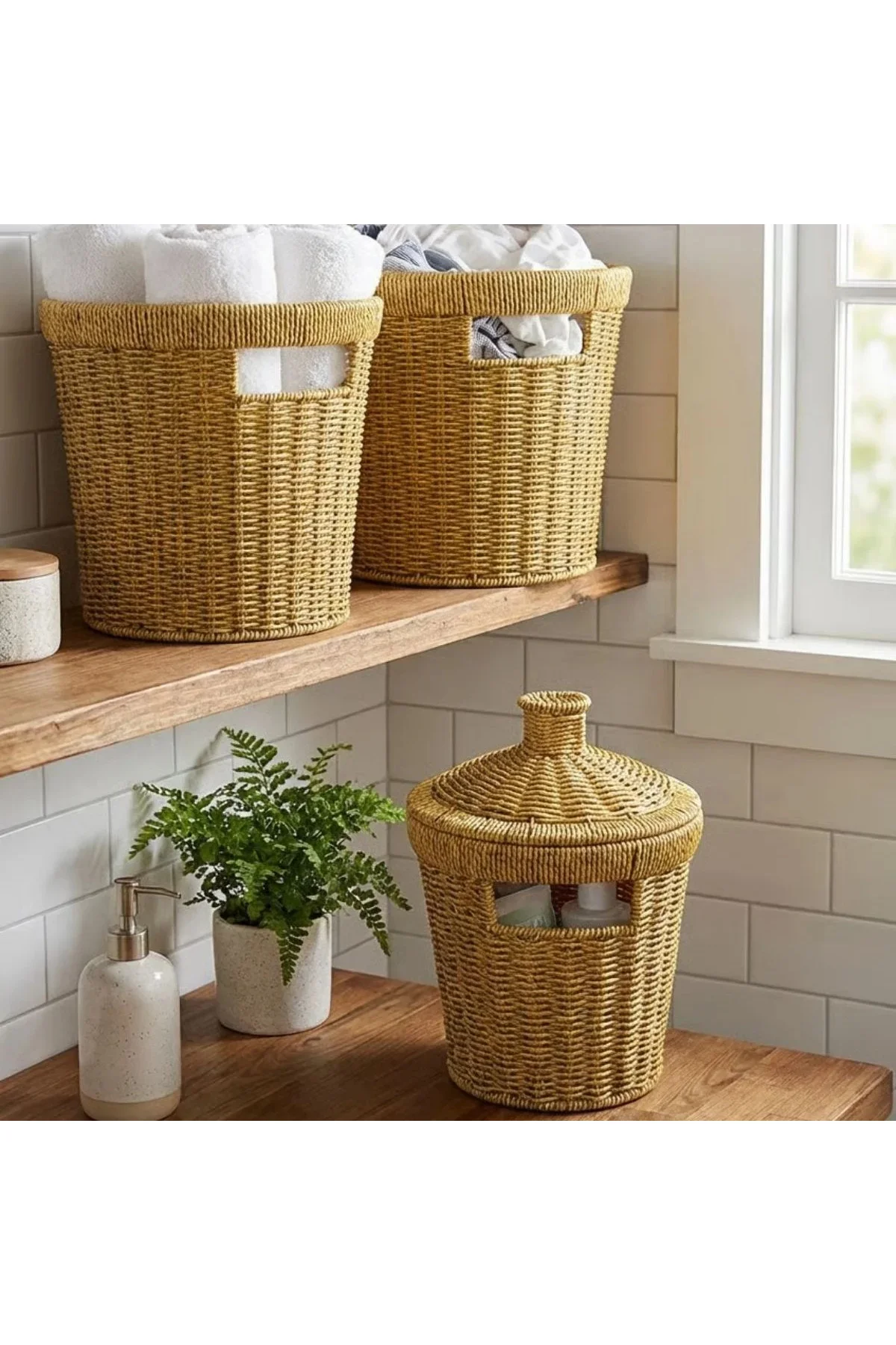 3’lü İç İçe Geçebilen Büyük Plastik Rattan Hasır Sepet Seti-Dayanıklı Çok Amaçlı Ev,Banyo ve Mutfak 3’lü İç İçe Geçebilen Büyük Plastik Rattan Hasır Sepet Seti-Dayanıklı Çok Amaçlı Ev,Banyo ve Mutfak