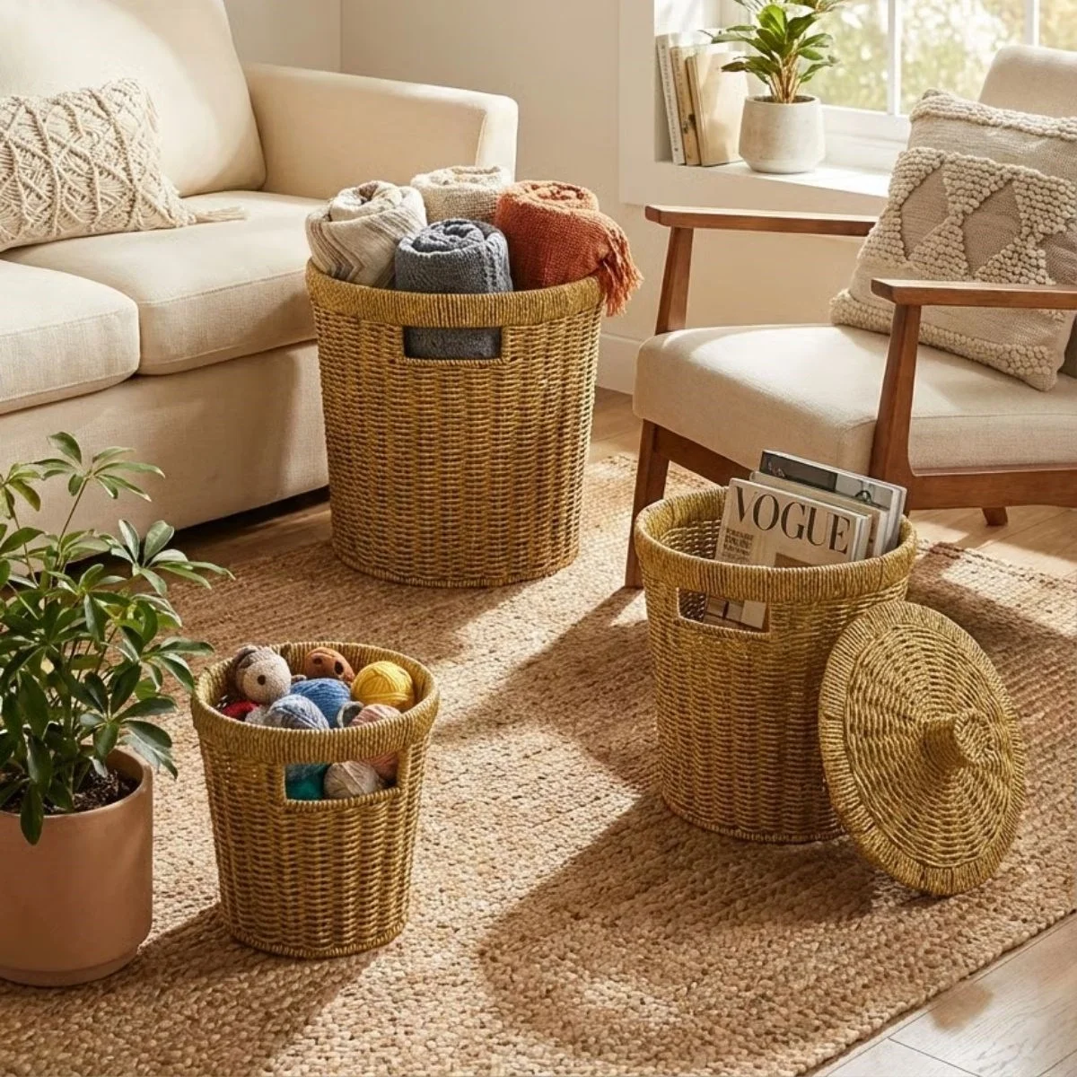 3’lü İç İçe Geçebilen Büyük Plastik Rattan Hasır Sepet Seti-dayanıklı Çok Amaçlı Ev,banyo Ve Mutfak Düzenleyici Bx40 Fiyatı, Yorumları ve Özellikleri