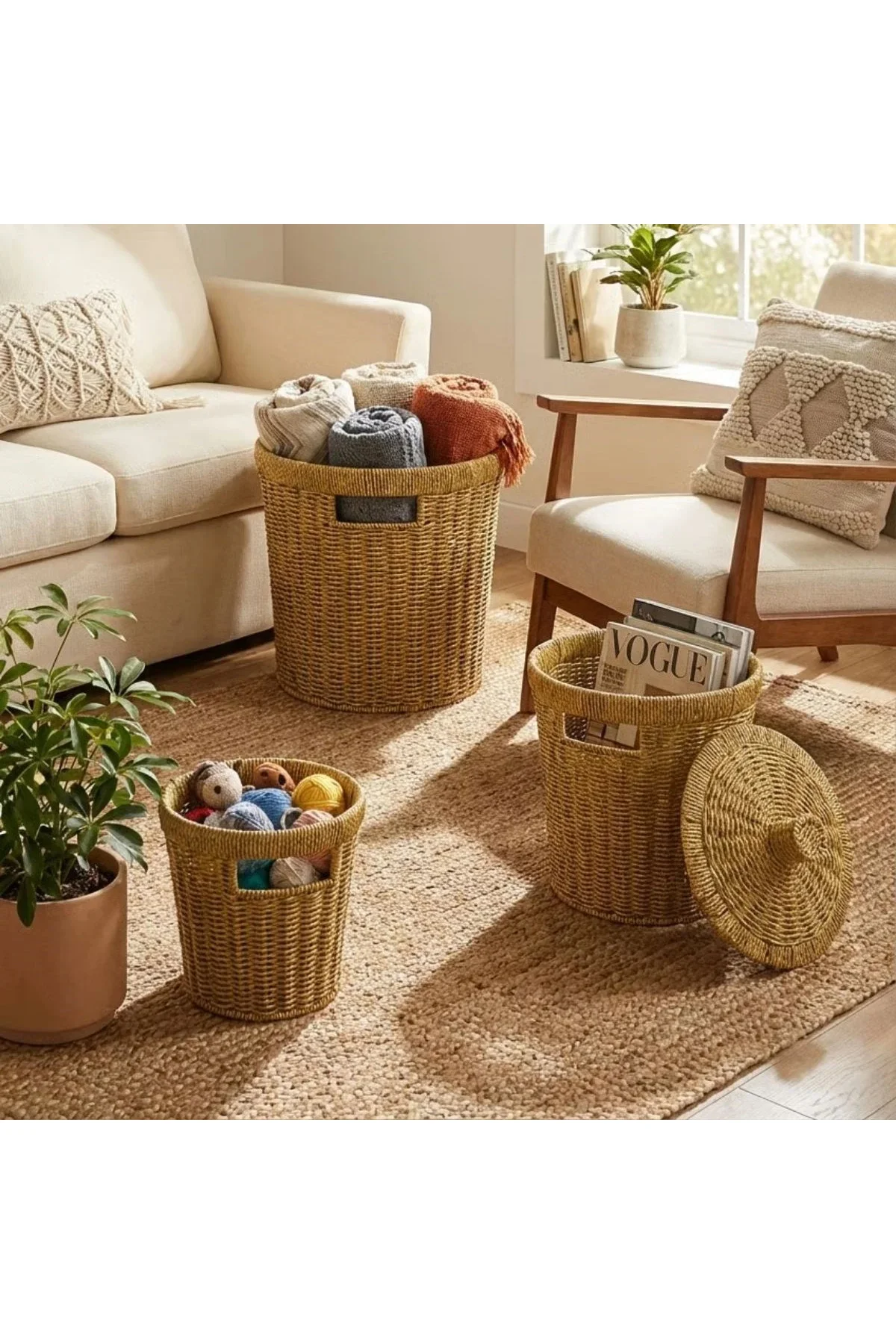 3’lü İç İçe Geçebilen Büyük Plastik Rattan Hasır Sepet Seti-Dayanıklı Çok Amaçlı Ev,Banyo ve Mutfak 3’lü İç İçe Geçebilen Büyük Plastik Rattan Hasır Sepet Seti-Dayanıklı Çok Amaçlı Ev,Banyo ve Mutfak