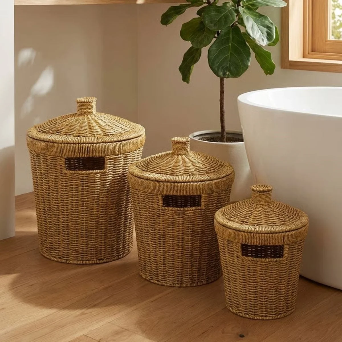 3’lü İç İçe Geçebilen Büyük Plastik Rattan Hasır Sepet Seti-dayanıklı Çok Amaçlı Ev,banyo Ve Mutfak Düzenleyici Bx40 Fiyatı, Yorumları ve Özellikleri