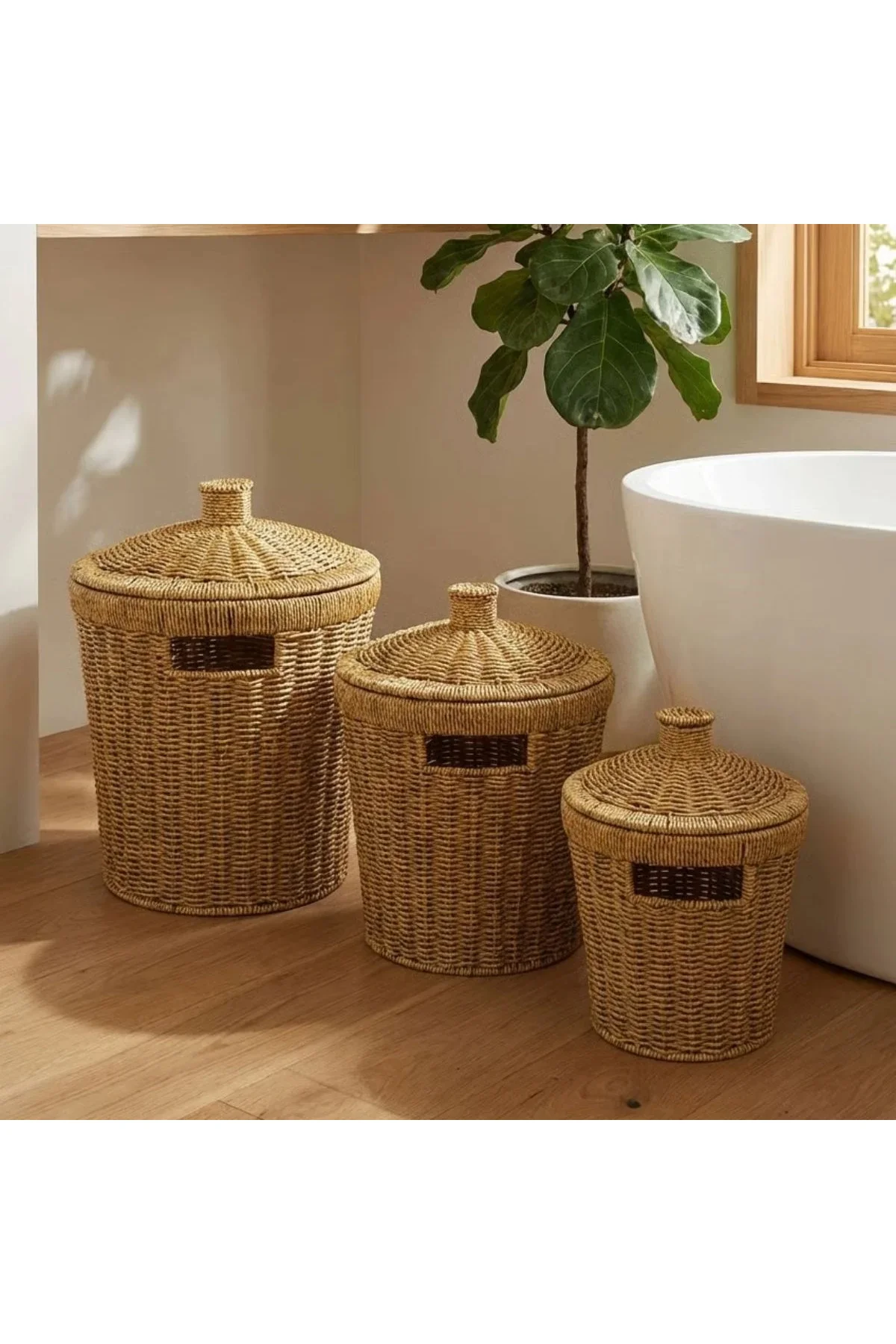 3’lü İç İçe Geçebilen Büyük Plastik Rattan Hasır Sepet Seti-Dayanıklı Çok Amaçlı Ev,Banyo ve Mutfak 3’lü İç İçe Geçebilen Büyük Plastik Rattan Hasır Sepet Seti-Dayanıklı Çok Amaçlı Ev,Banyo ve Mutfak