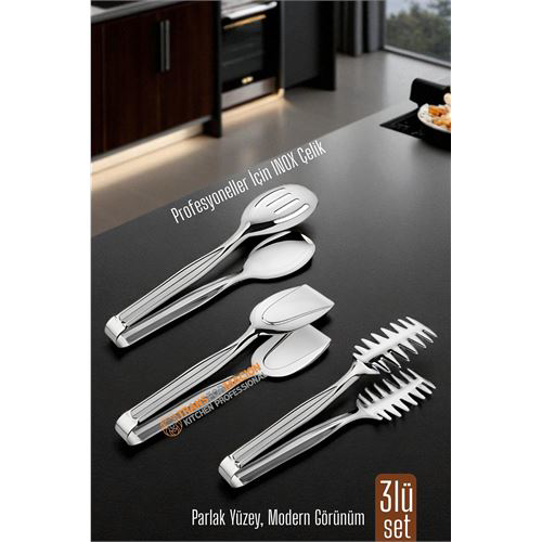 3’lü İnox Çelik Mutfak Maşa Seti - Makarna Pasta Salata Çok Amaçl 3’lü İnox Çelik Mutfak Maşa Seti - Makarna Pasta Salata Çok Amaçl