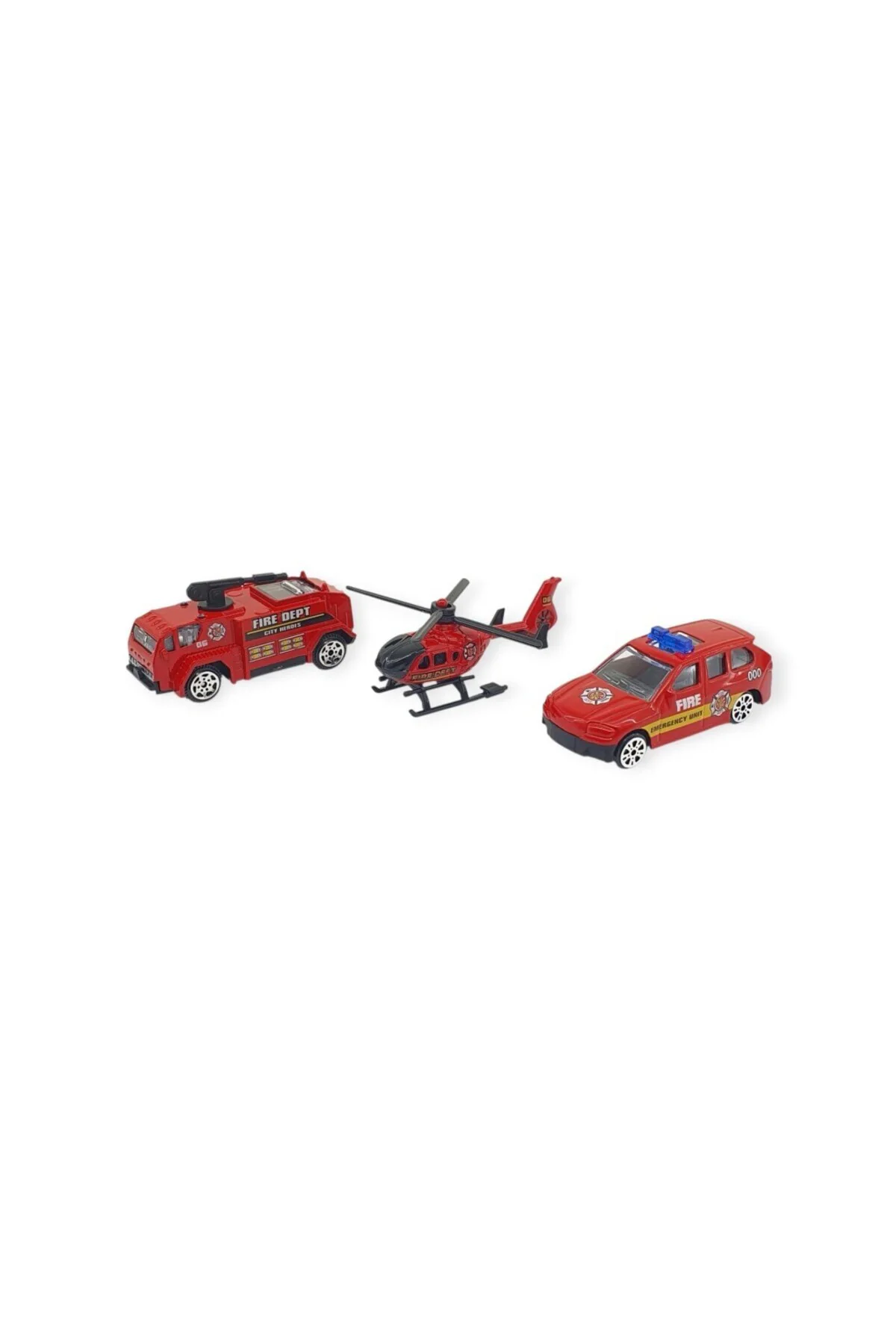 3'lü İş Makinaları Road Seti - Die Cast - DS044 - İtfaiye (Lisiny
