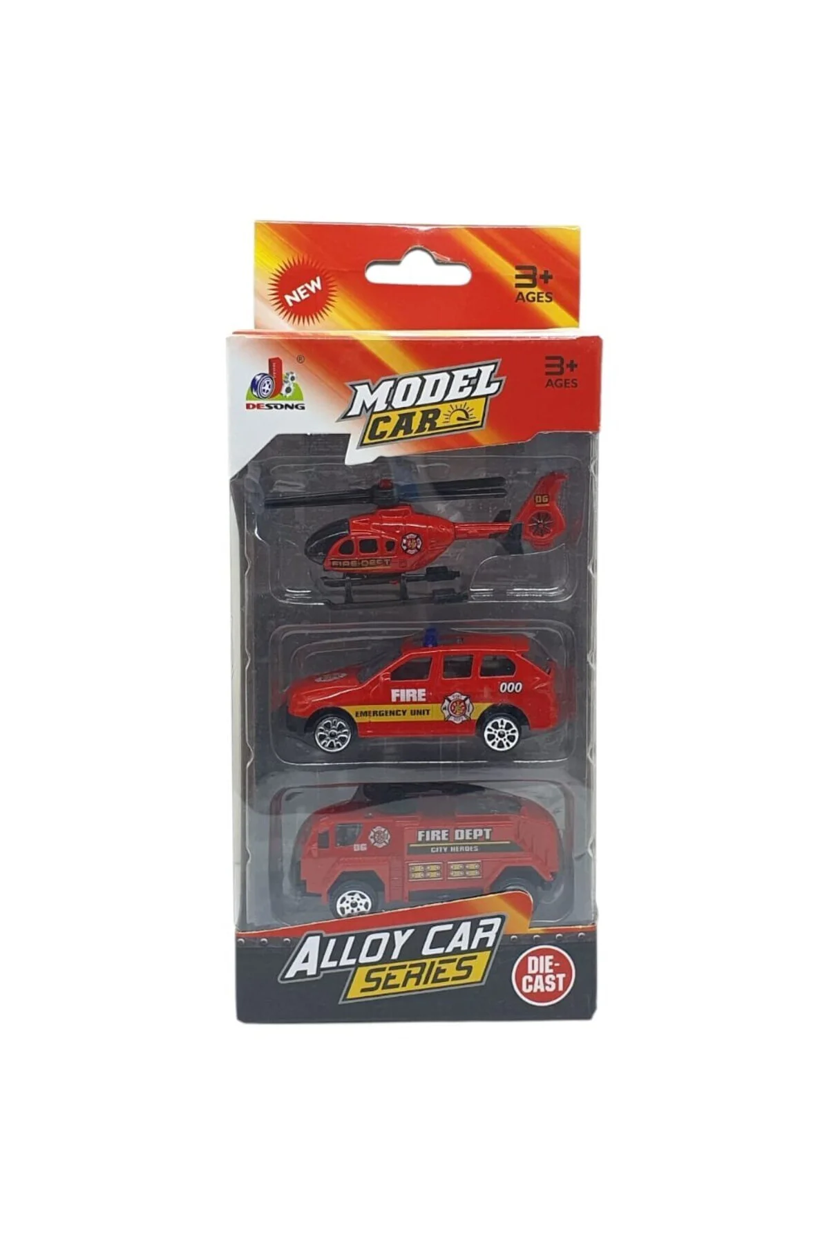 3'lü İş Makinaları Road Seti - Die Cast - DS044 - İtfaiye (Lisiny