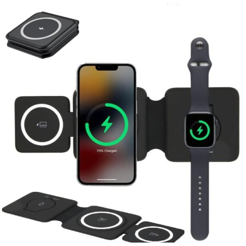 3'lü Kablosuz Şarj Standı iPhone Apple Watch AirPods Android Uyum 3'lü Kablosuz Şarj Standı iPhone Apple Watch AirPods Android Uyum