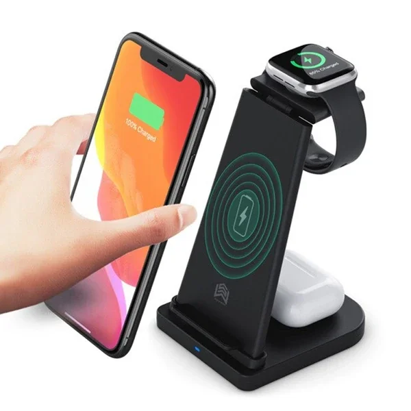 3’lü Kablosuz Şarj İstasyonu 15W - iPhone Apple Watch AirPods Aynı Anda Hızlı Şarj