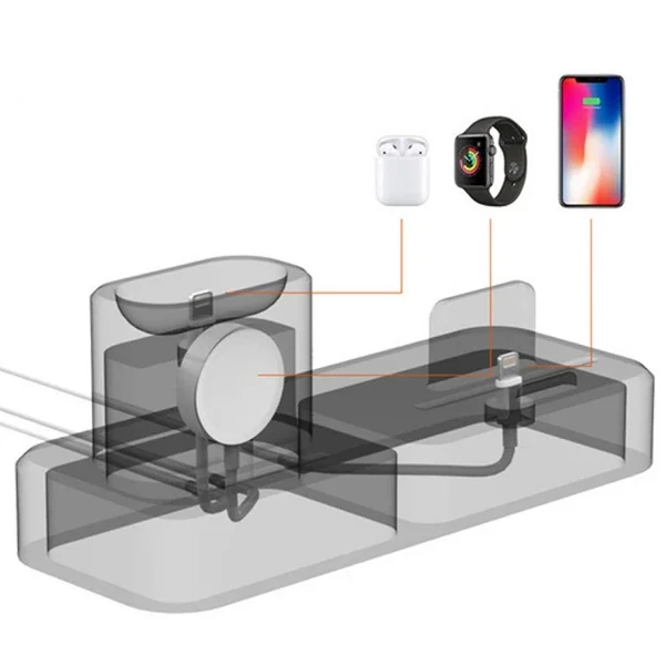 3'lü Kablosuz Şarj İstasyonu iPhone/Apple Watch/AirPods - Masaüstü Silikon Stand
