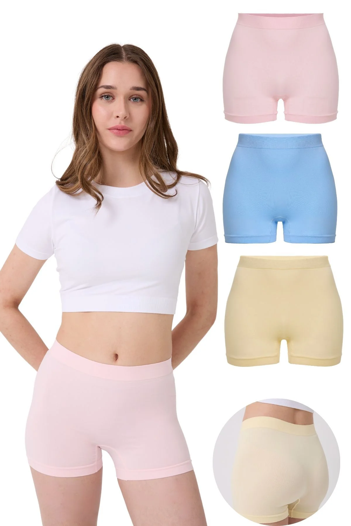 3'lü Kadın Dikişsiz Esnek Basic Boxer