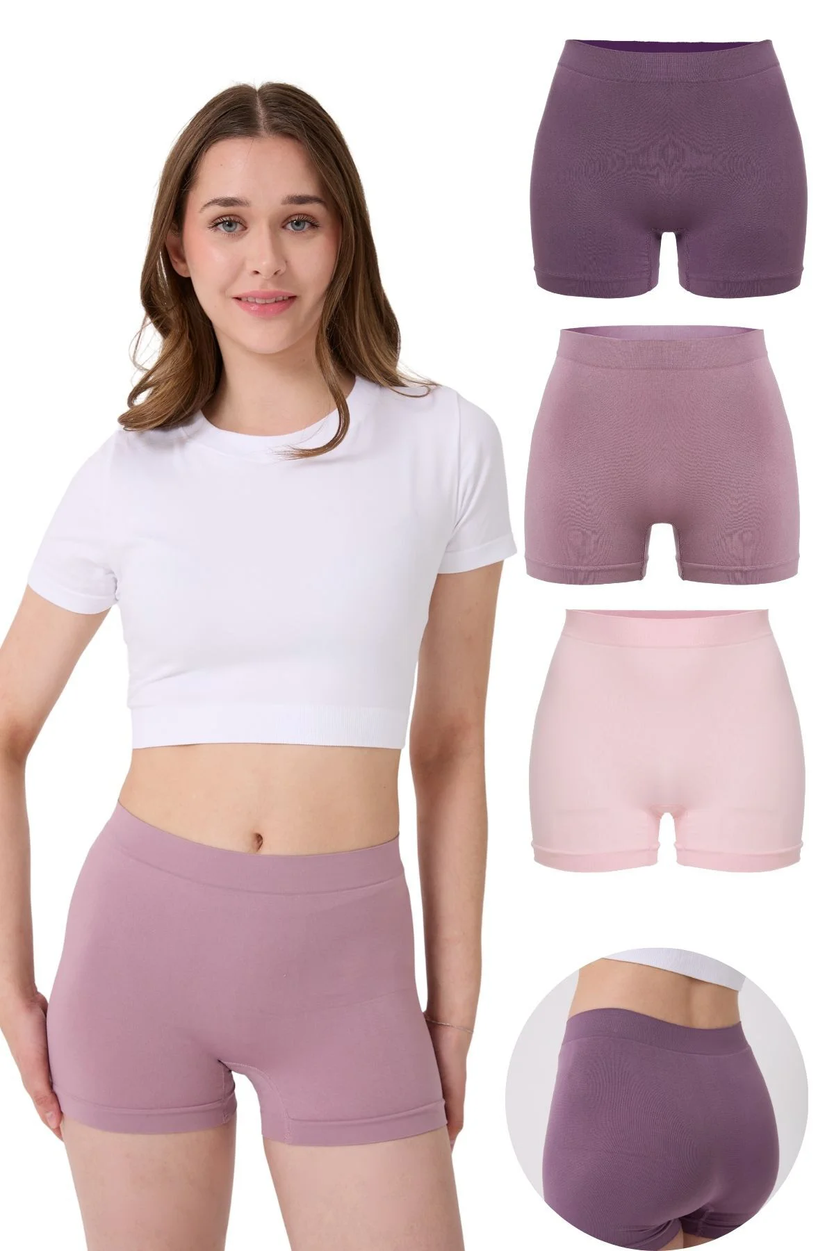 3'lü Kadın Dikişsiz Esnek Basic Boxer