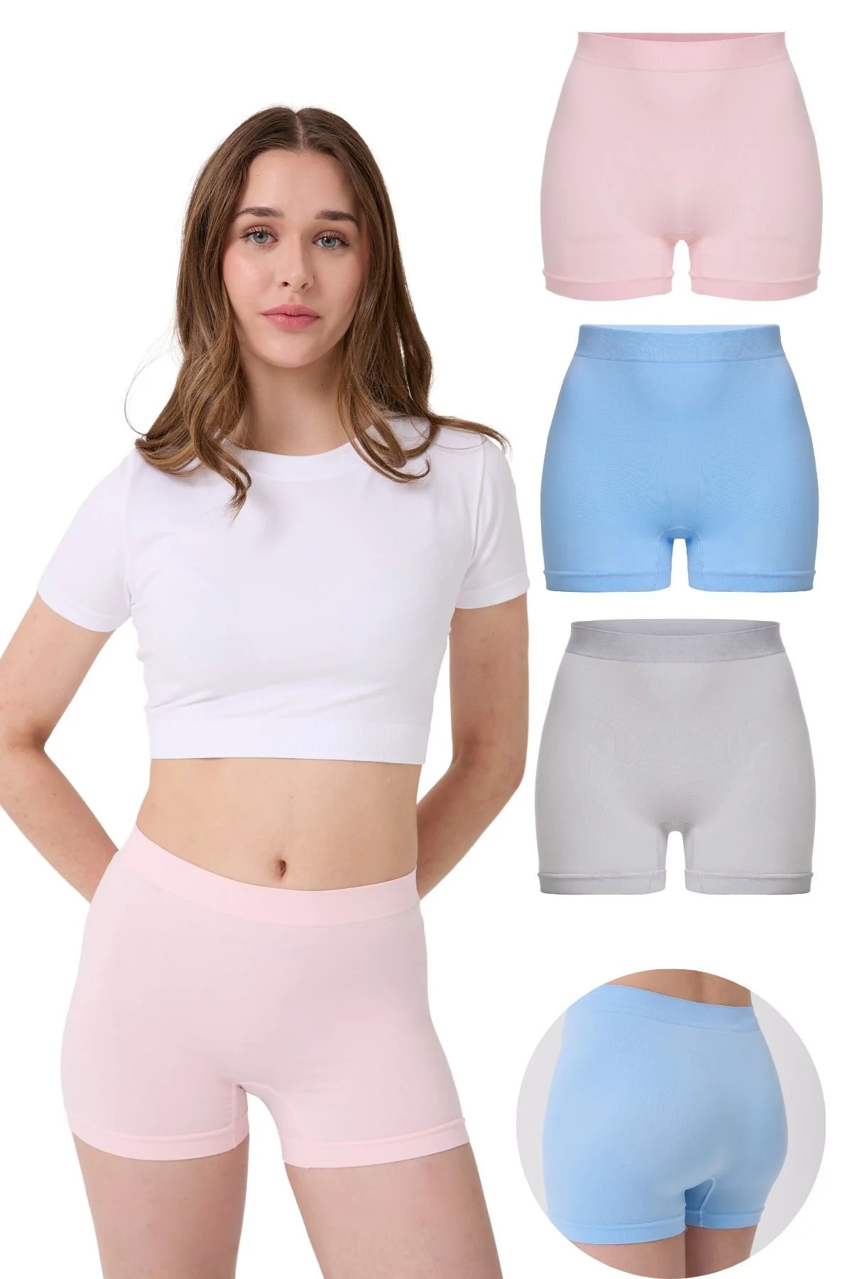 3'lü Kadın Dikişsiz Esnek Basic Boxer
