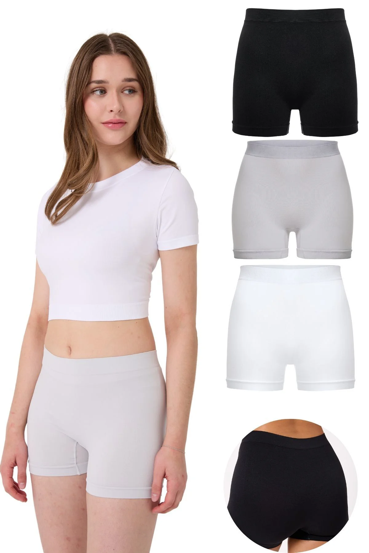 3'lü Kadın Dikişsiz Esnek Basic Boxer