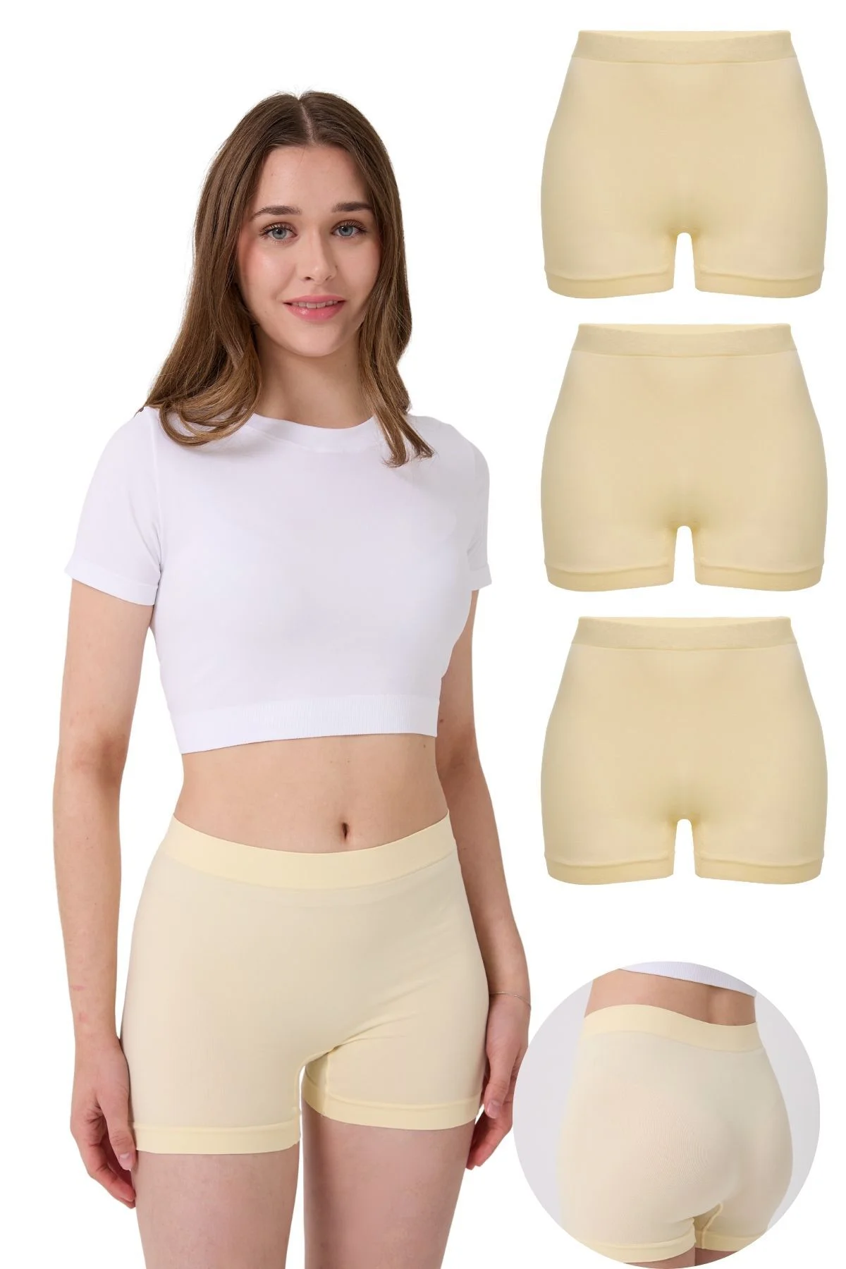 3'lü Kadın Dikişsiz Esnek Basic Boxer