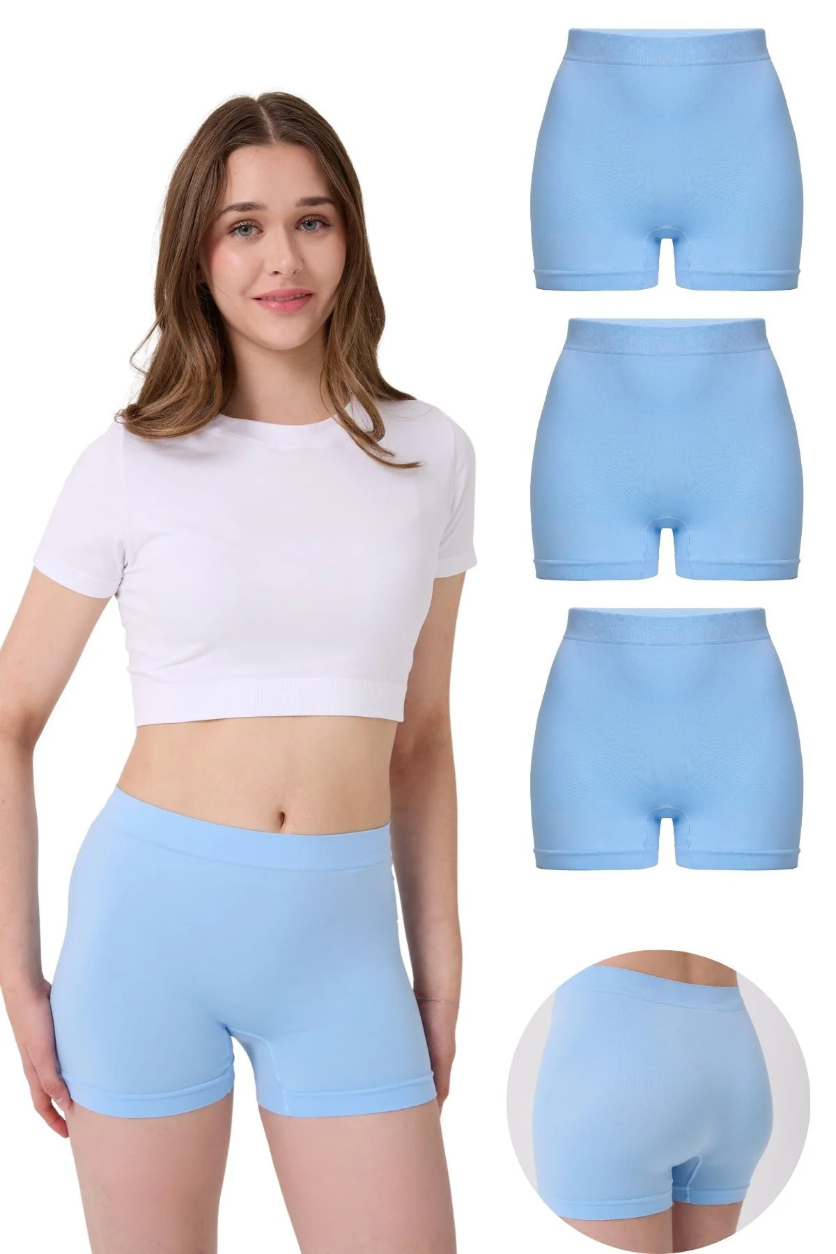 3'lü Kadın Dikişsiz Esnek Basic Boxer