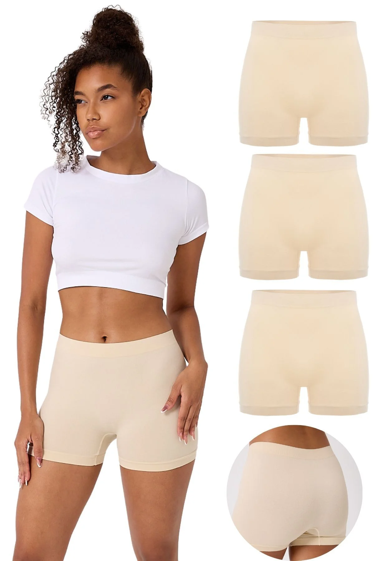3'lü Kadın Dikişsiz Esnek Basic Boxer