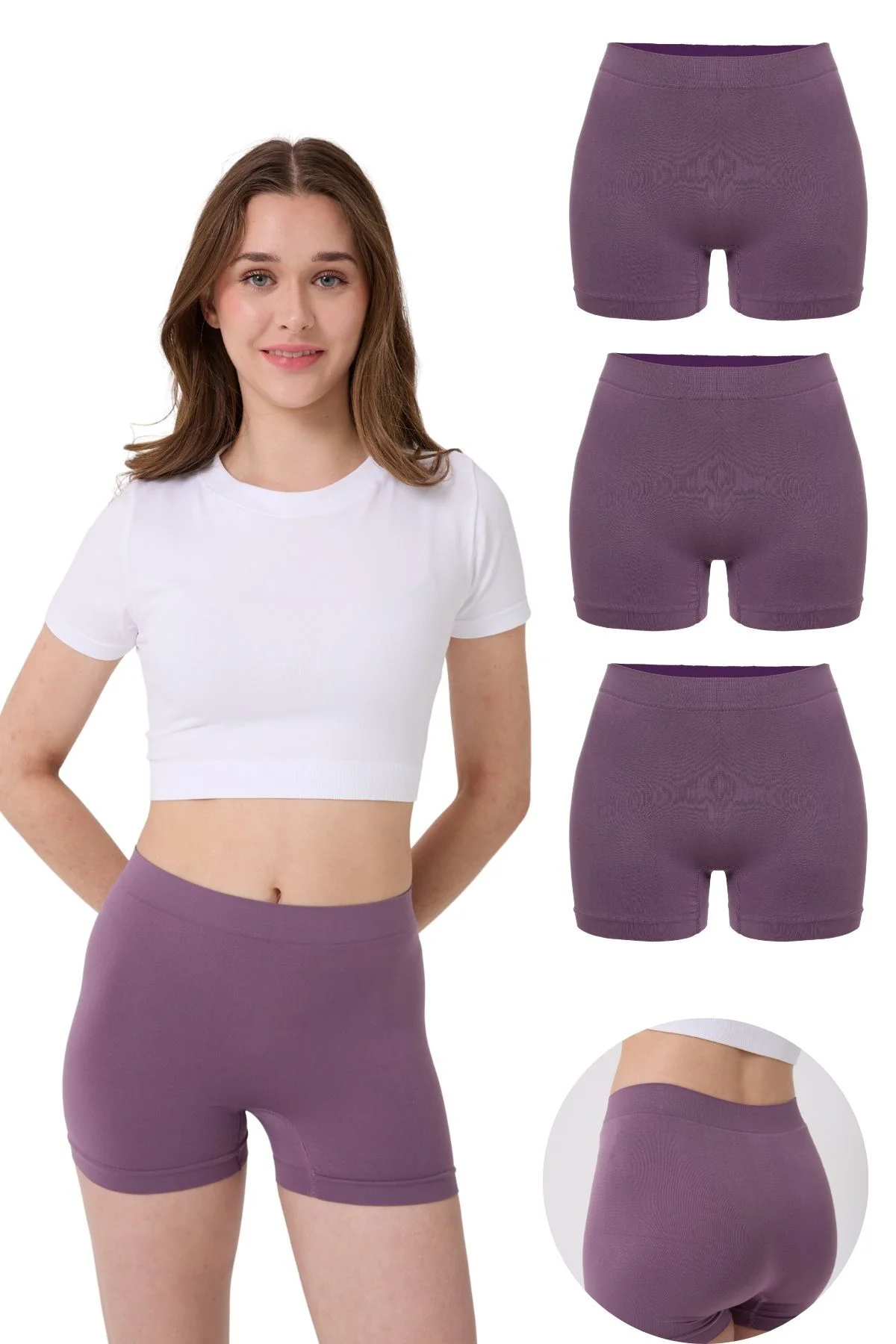 3'lü Kadın Dikişsiz Esnek Basic Boxer