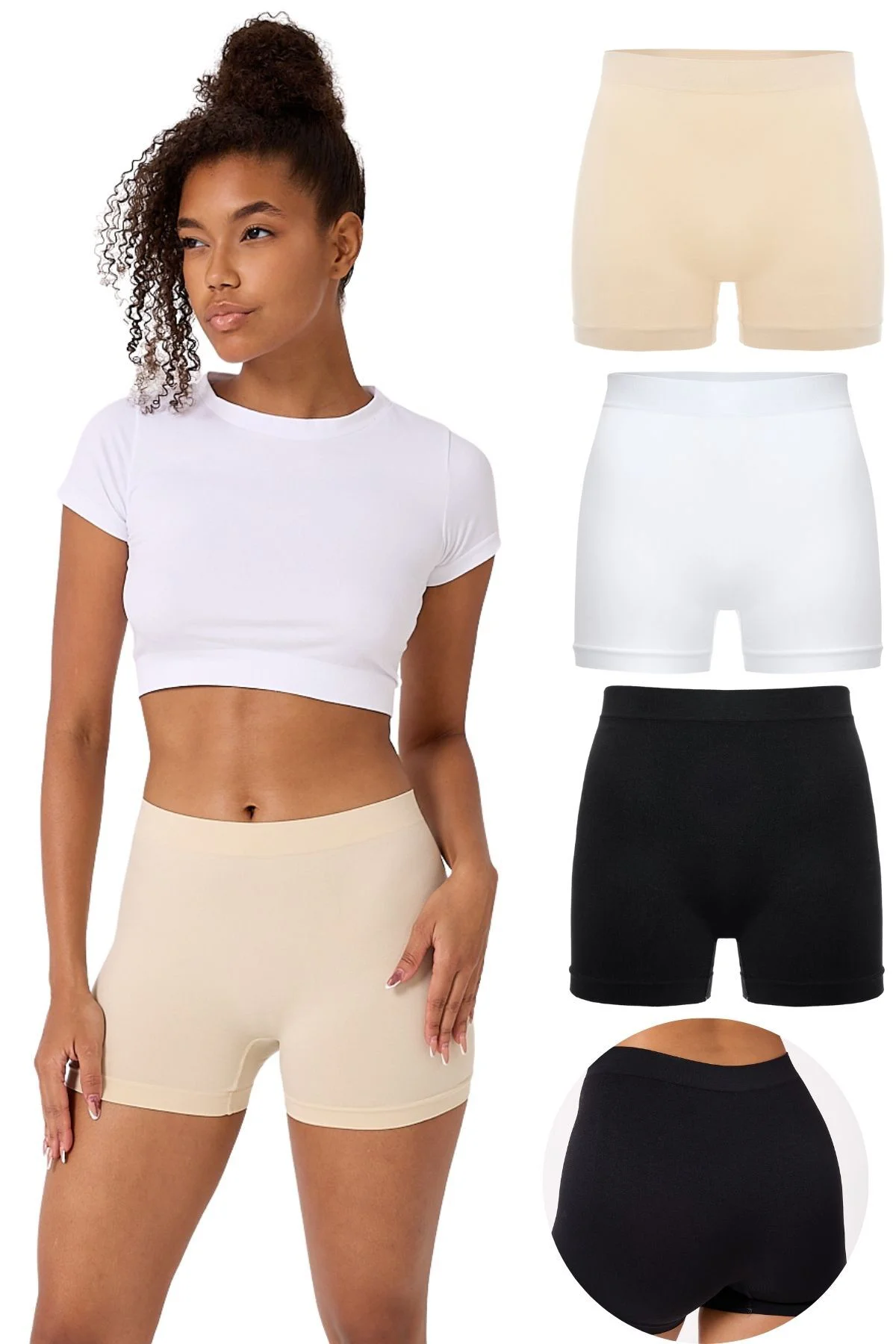 3'lü Kadın Dikişsiz Esnek Basic Boxer