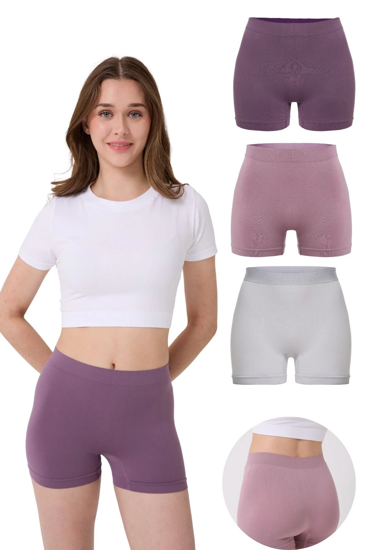 3'lü Kadın Dikişsiz Esnek Basic Boxer