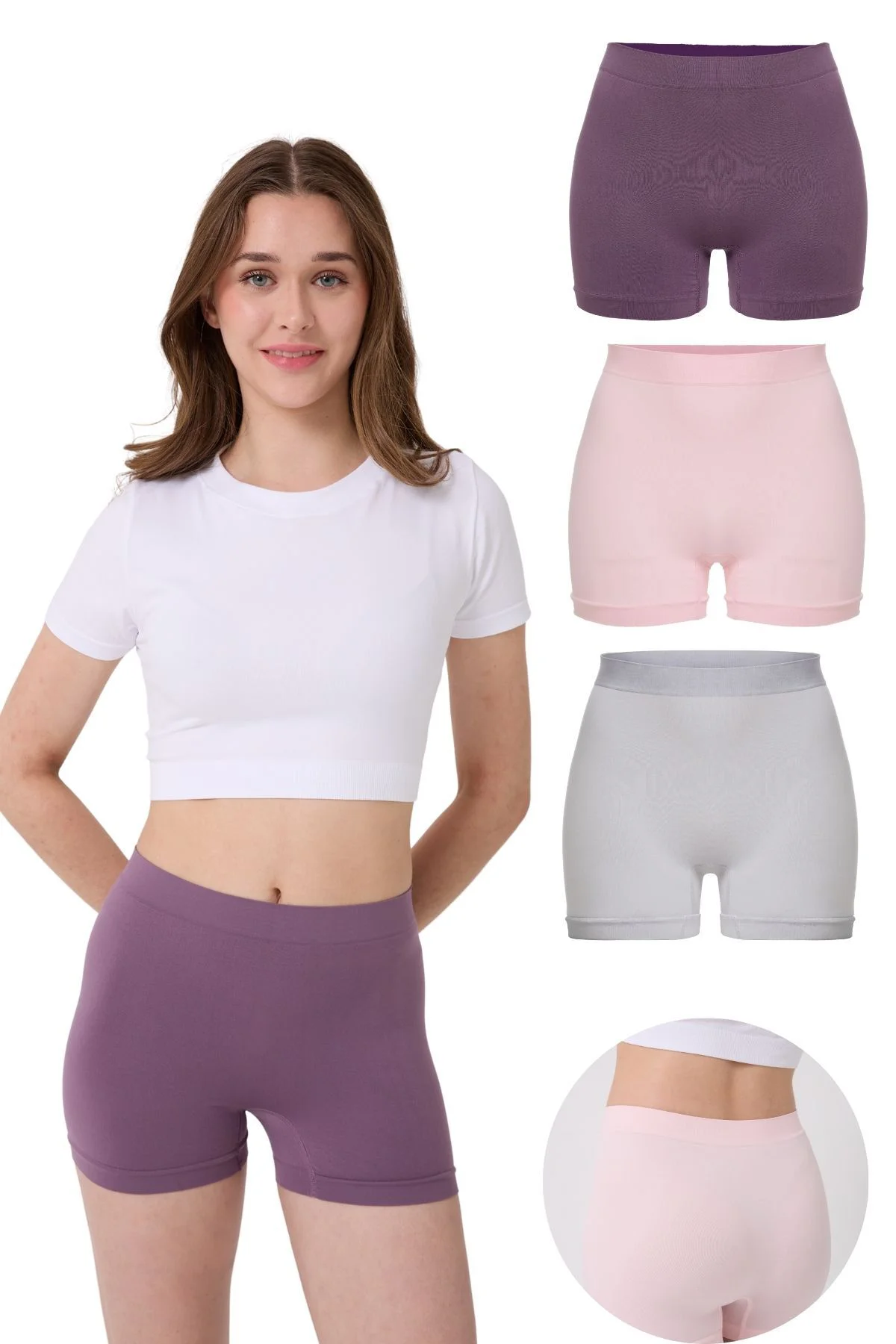 3'lü Kadın Dikişsiz Esnek Basic Boxer