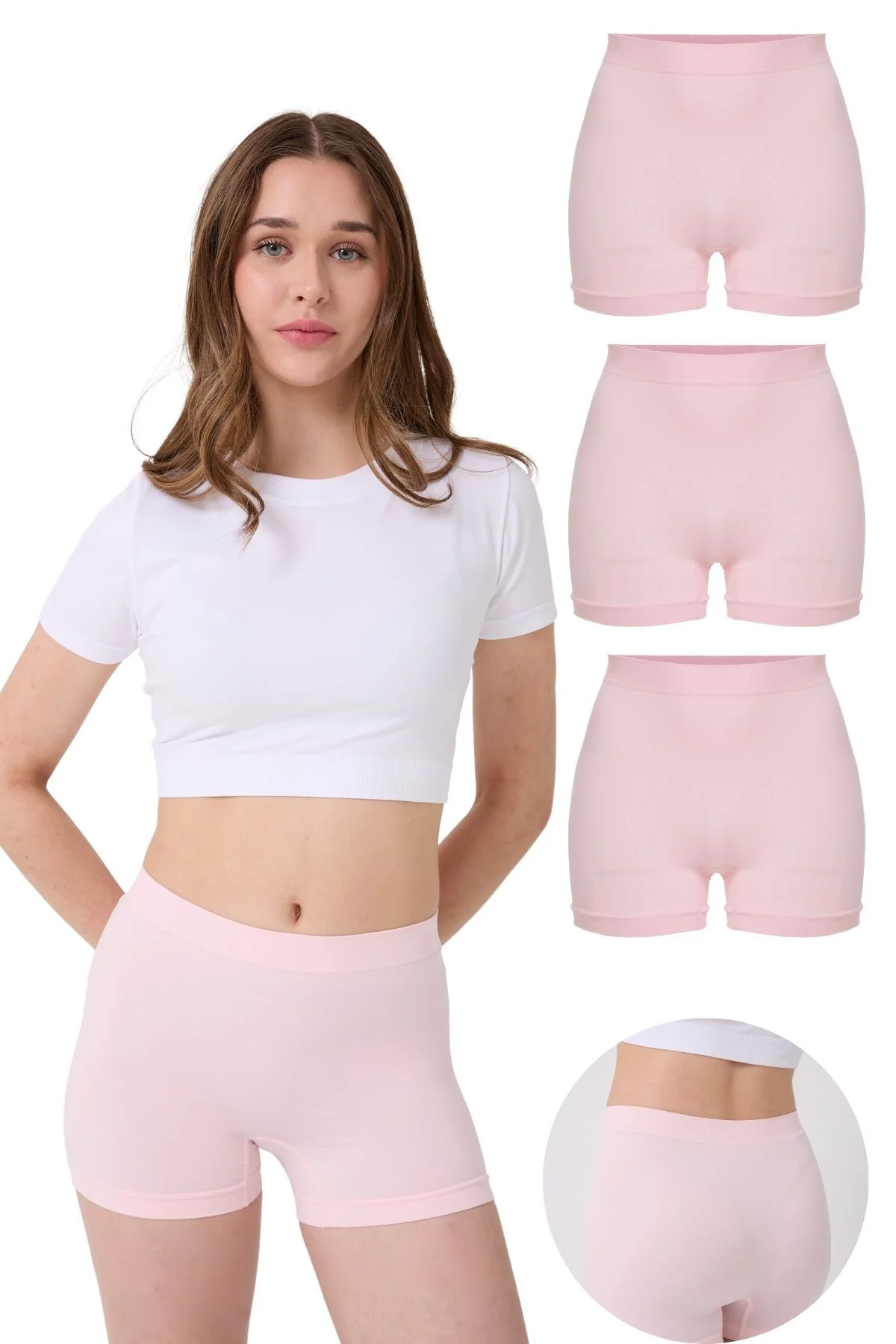 3'lü Kadın Dikişsiz Esnek Basic Boxer