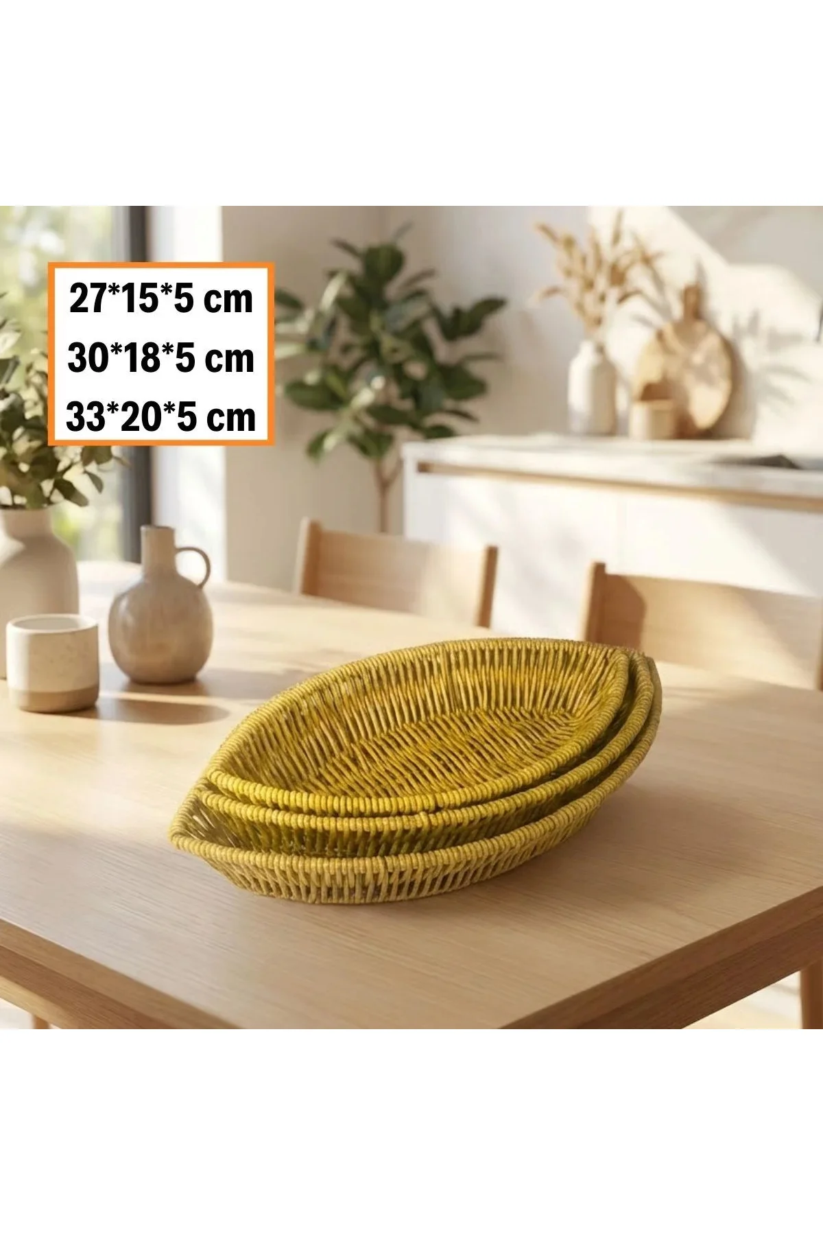3’lü Kayık Formlu Plastik Rattan Sepet Seti–Hasır Görünümlü Ekmek, Meyve ve Sunum Sepetleri, Çok Ama