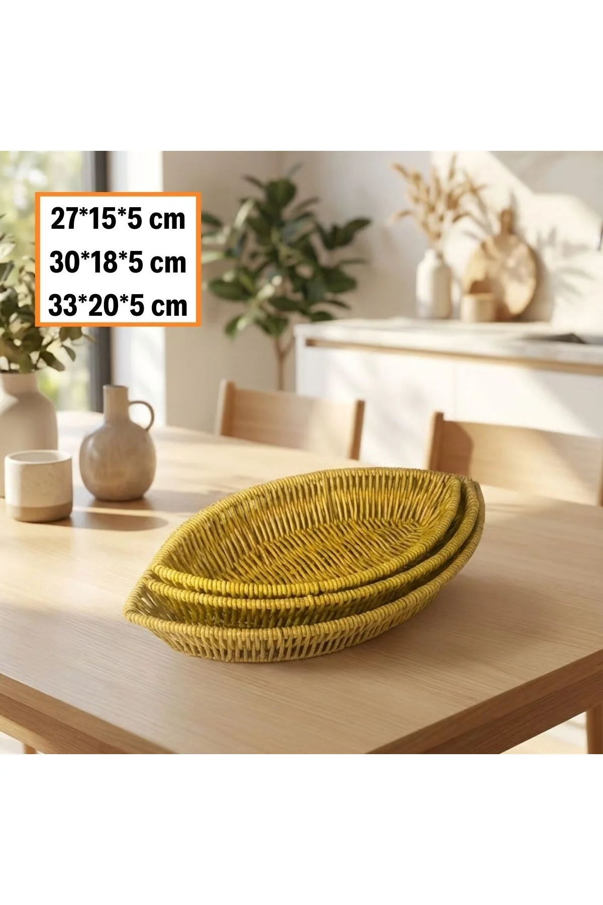 3’lü Kayık Formlu Plastik Rattan Sepet Seti–Hasır Görünümlü Ekmek, Meyve ve Sunum Sepetleri, Çok Ama - Görsel 5