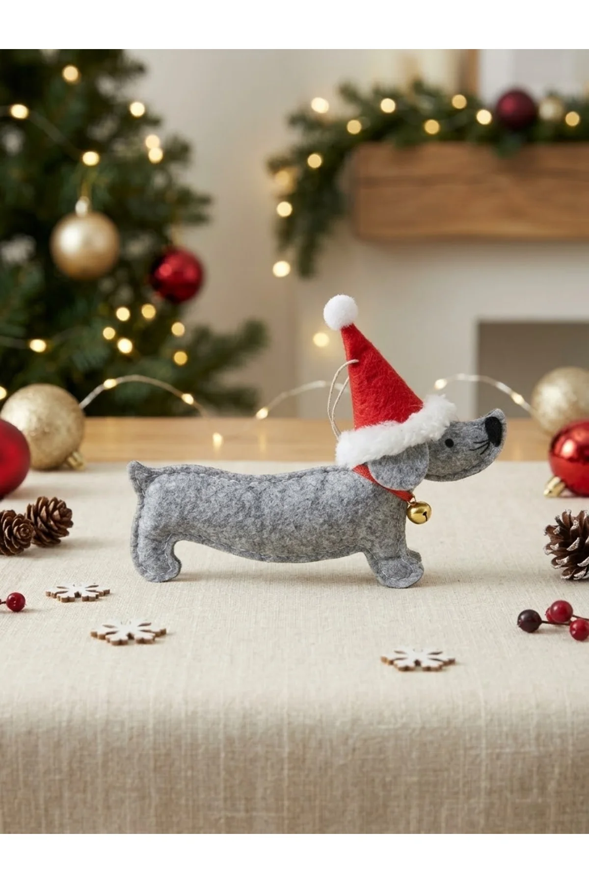 3'lü Keçe Yılbaşı Süsü Sosis Köpek Figürlü - Noel Baba Şapkalı Çam Ağacı Süsü 3'lü Keçe Yılbaşı Süsü Sosis Köpek Figürlü - Noel Baba Şapkalı Çam Ağacı Süsü - Görsel 2
