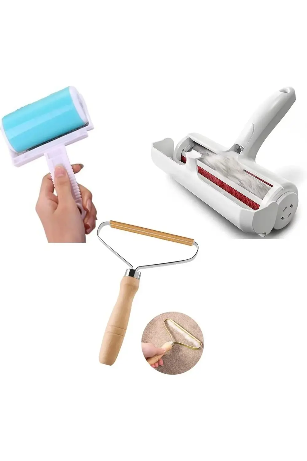 3'lü Kedi Köpek Tüy Toplama Seti Tiftik Toplayıcı Yıkanabilir Tüy