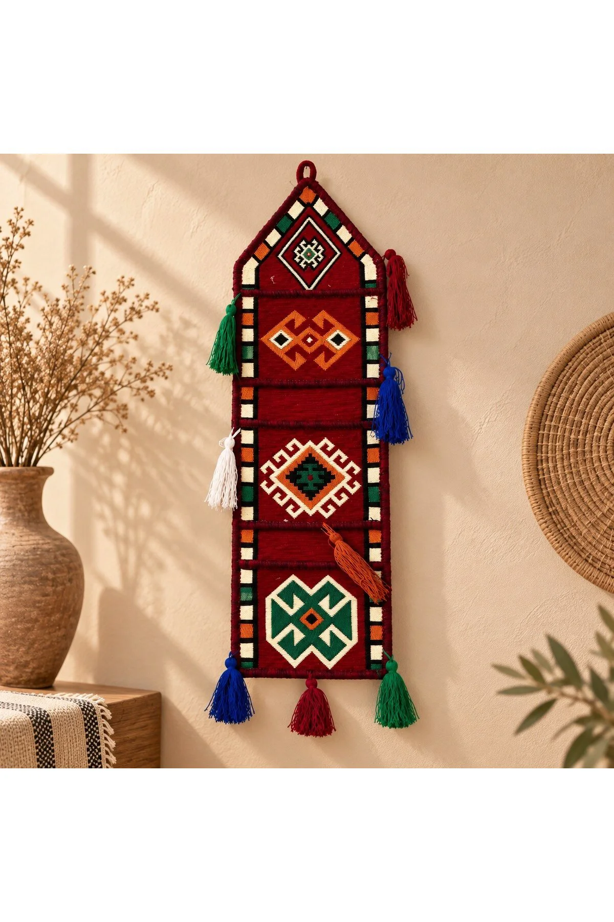 3’lü Kilim Desenli Dokuma Set | Omuz Çantası + Mini Çanta + Dekoratif Duvar Süsü