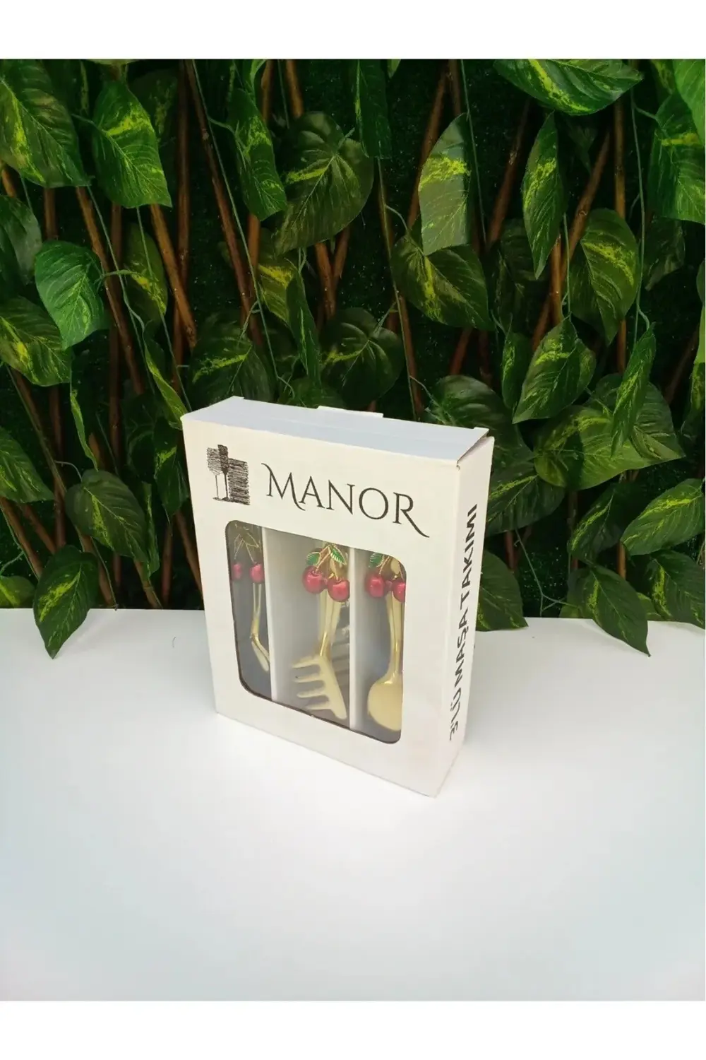 3'lü Kiraz Aksesuarlı Gold Servis Maşa Seti - Salata Makarna Past