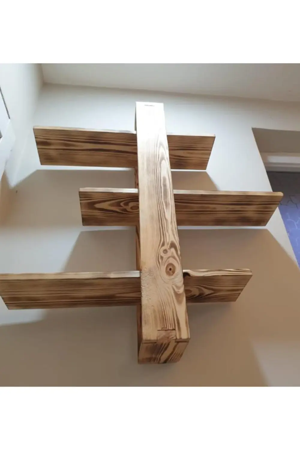 3'lü Kızaklı-kaydırılabilir Eskitme Dekoratif Ahşap Duvar Rafı