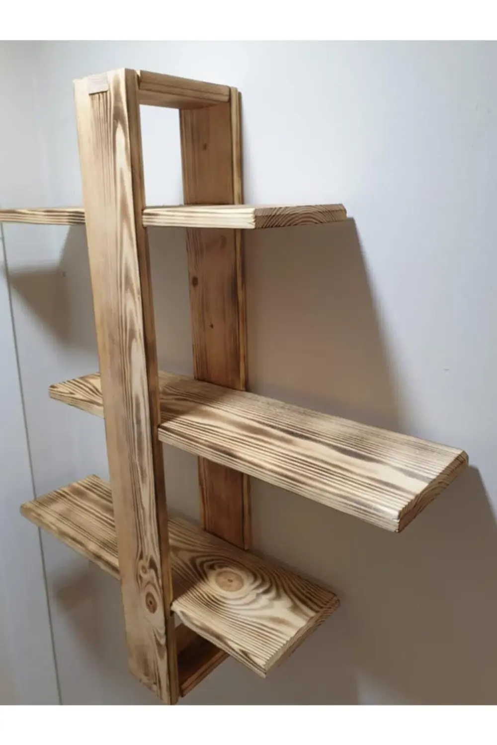 3'lü Kızaklı-kaydırılabilir Eskitme Dekoratif Ahşap Duvar Rafı