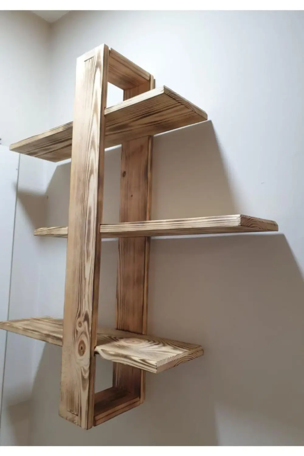 3'lü Kızaklı-kaydırılabilir Eskitme Dekoratif Ahşap Duvar Rafı