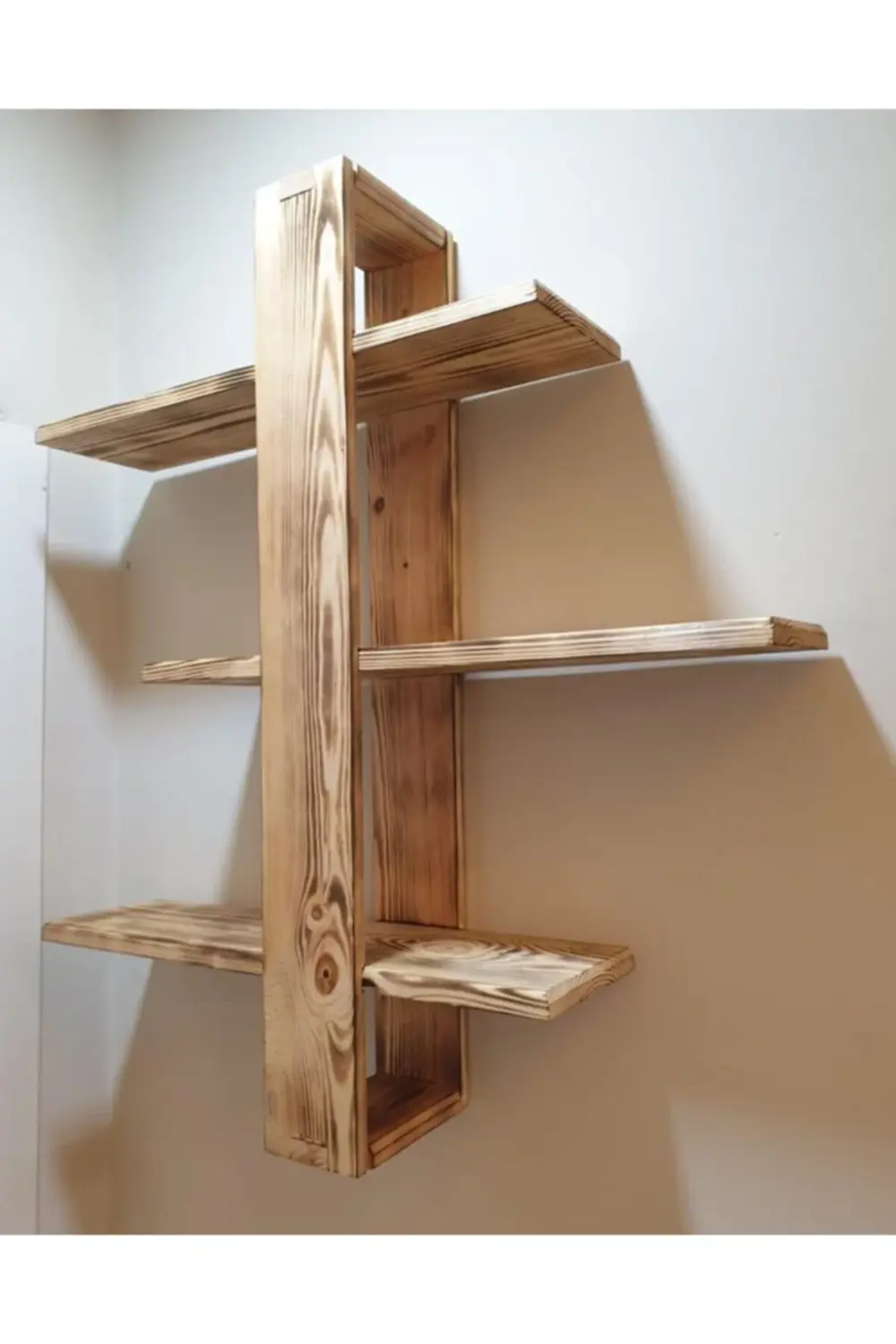 3'lü Kızaklı-kaydırılabilir Eskitme Dekoratif Ahşap Duvar Rafı