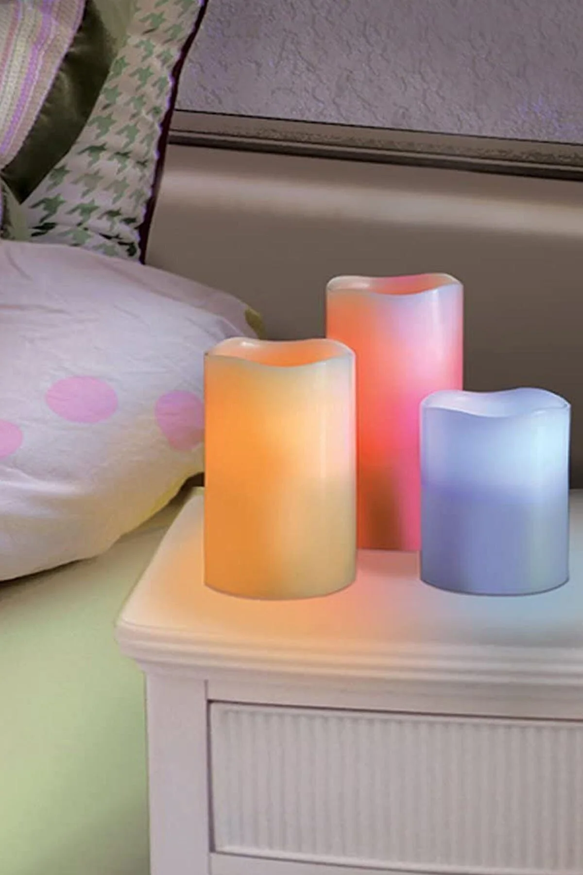 3'lü Kumandalı Led Mum Seti 12 Farklı Renk (3 Boy Mum Ve Uzaktan Kumanda)