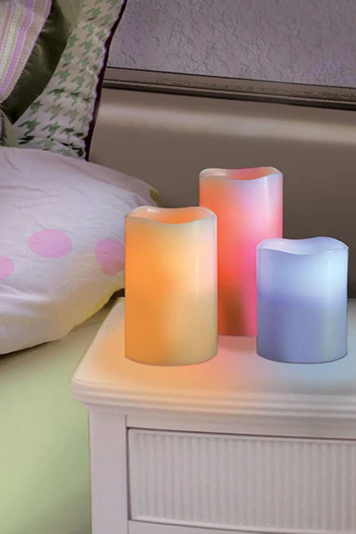 3'lü Kumandalı Led Mum Seti 12 Farklı Renk (3 Boy Mum Ve Uzaktan 