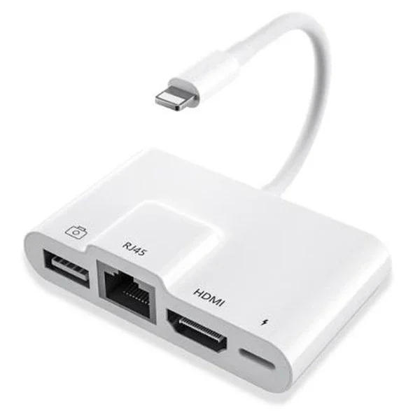 3’lü Lightning HDMI RJ45 OTG Digital AV Adaptör Hub - iPhone/iPad için 4K Çıkışlı Multimedya Dönüştürücü