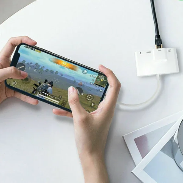 3’lü Lightning HDMI RJ45 OTG Digital AV Adaptör Hub - iPhone/iPad için 4K Çıkışlı Multimedya Dönüştürücü