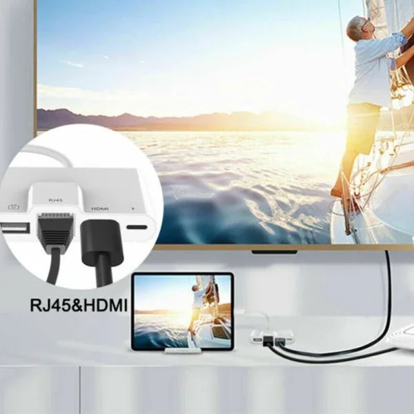 3’lü Lightning HDMI RJ45 OTG Digital AV Adaptör Hub - iPhone/iPad için 4K Çıkışlı Multimedya Dönüştürücü