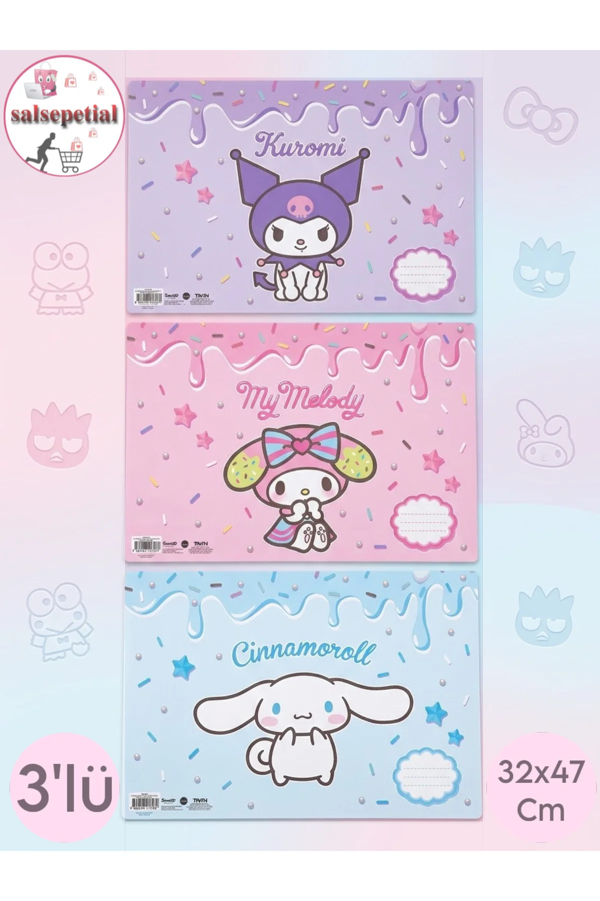 3'lü Lisanslı Kuromi Beslenme Örtüsü Kuromi My Melody Cinnamoroll Kawaii Yıkanabilir Okul Beslenme Örtüsü Seti Kız Model İlkokul Anasınıfı Yemek Bezi 3 Adet
