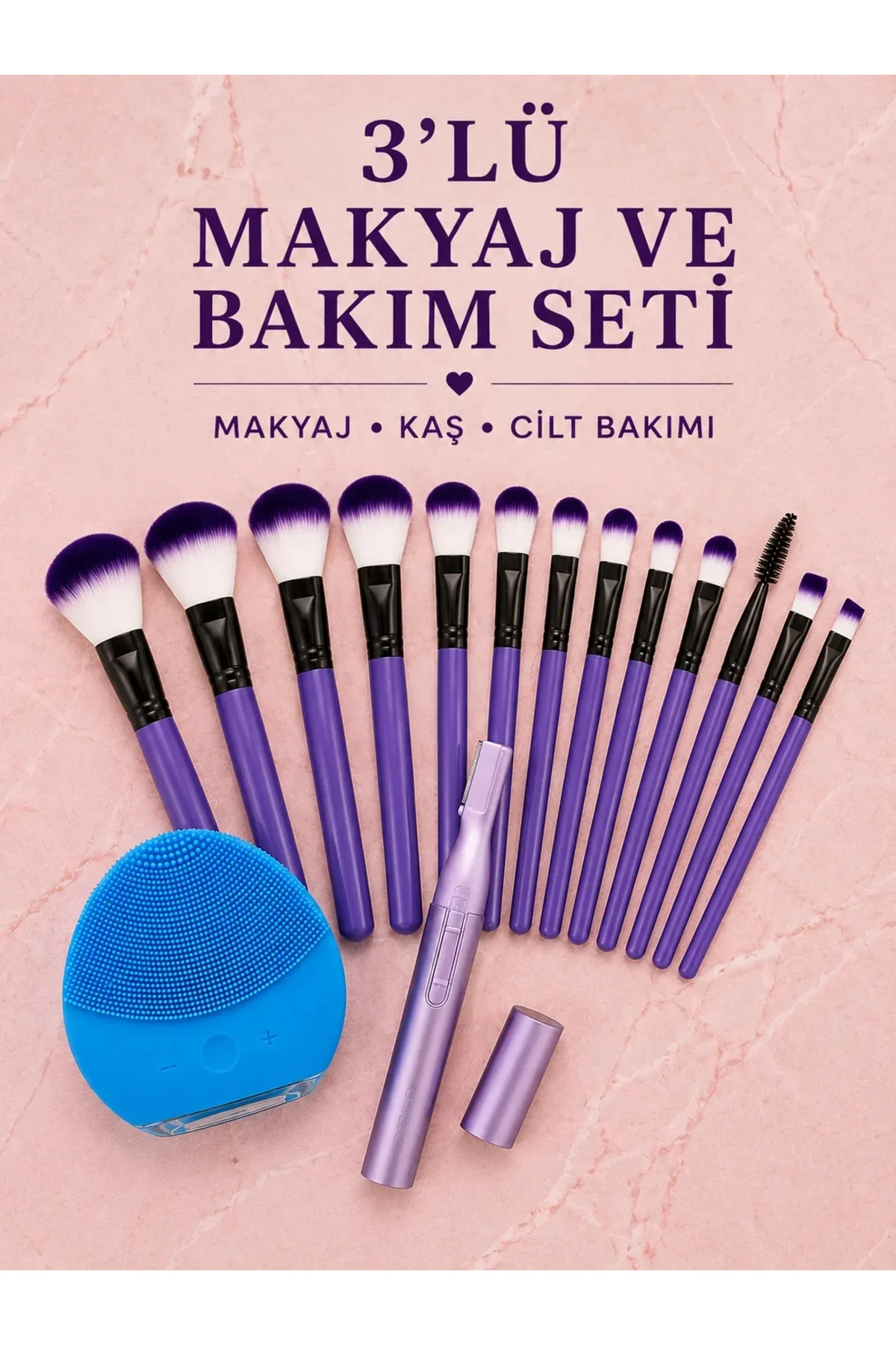 3’lü Makyaj ve Cilt Bakım Seti 12 Parça Makyaj Fırçası Kaş Alma Düzeltme ve Silikon Yüz Temizleme Ci 3’lü Makyaj ve Cilt Bakım Seti 12 Parça Makyaj Fırçası Kaş Alma Düzeltme ve Silikon Yüz Temizleme Ci
