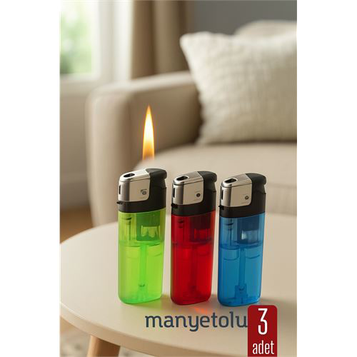 3’lü Manyetolu Çakmak Seti – Renkli Şeffaf Gövde | Güvenli ve Uzu