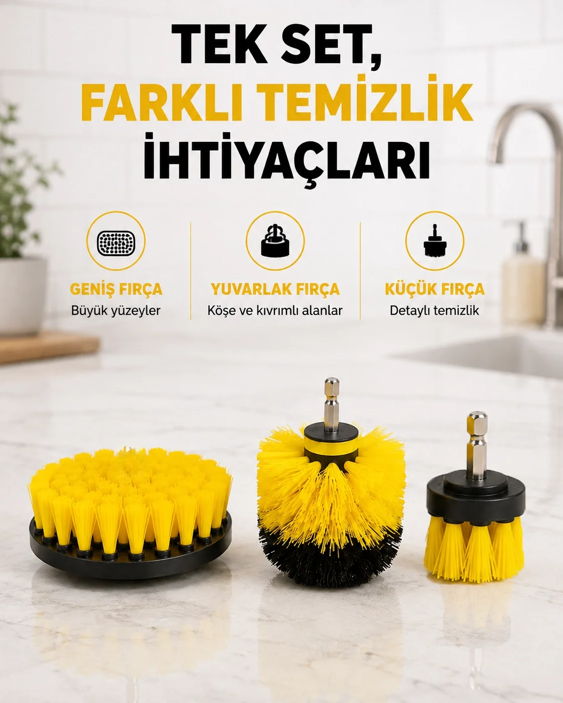 3’lü Matkap Temizlik Fırçası Seti – Banyo, Mutfak ve Araç Jantı İçin Etkili Yeni Nesil Fiyatı, Yorumları ve Özellikleri
