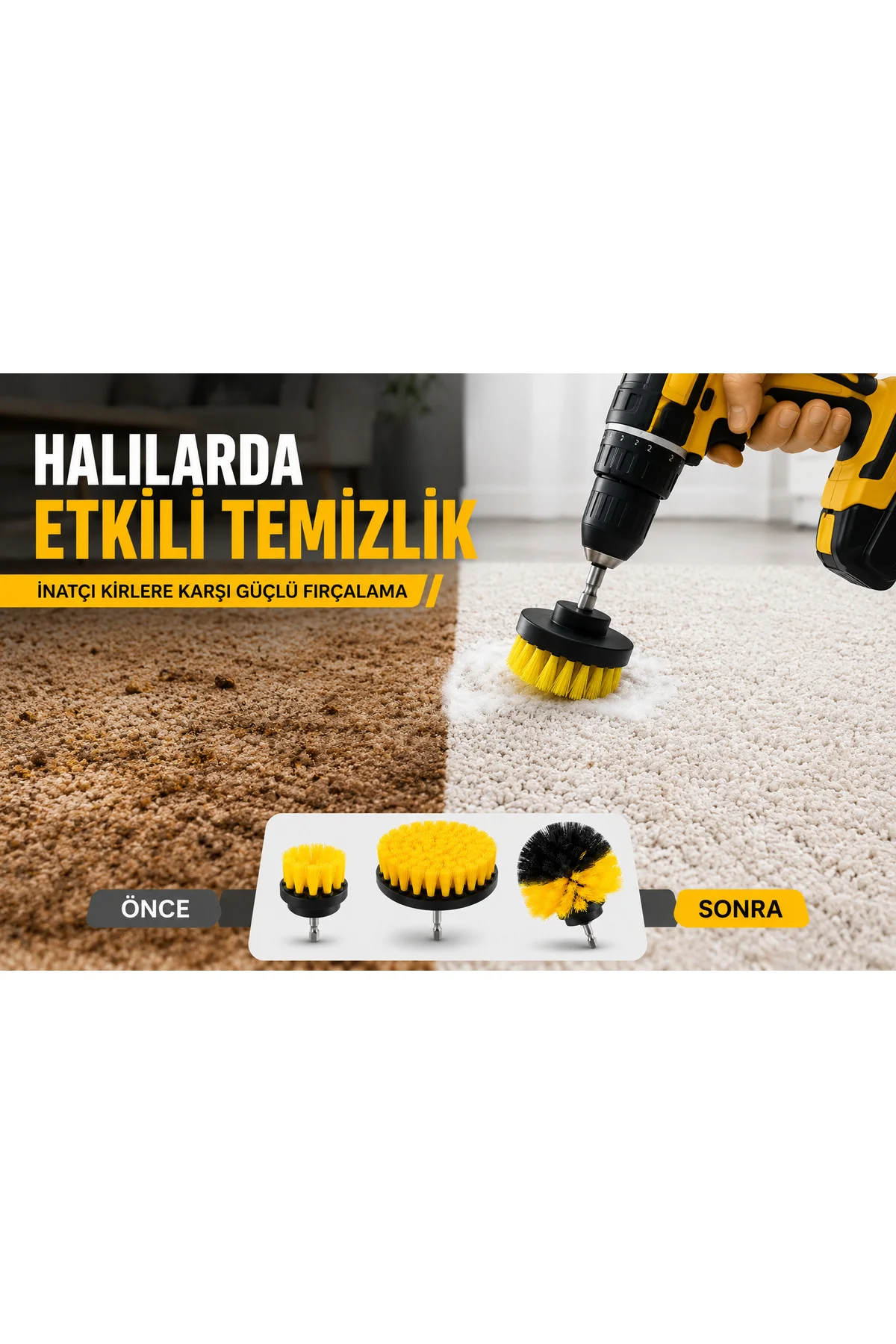 3lü Matkap Ucu Banyo Küvet Duşakabin Araba Tekerliği Koltuk Yıkama Temizleme Fırçası Seti