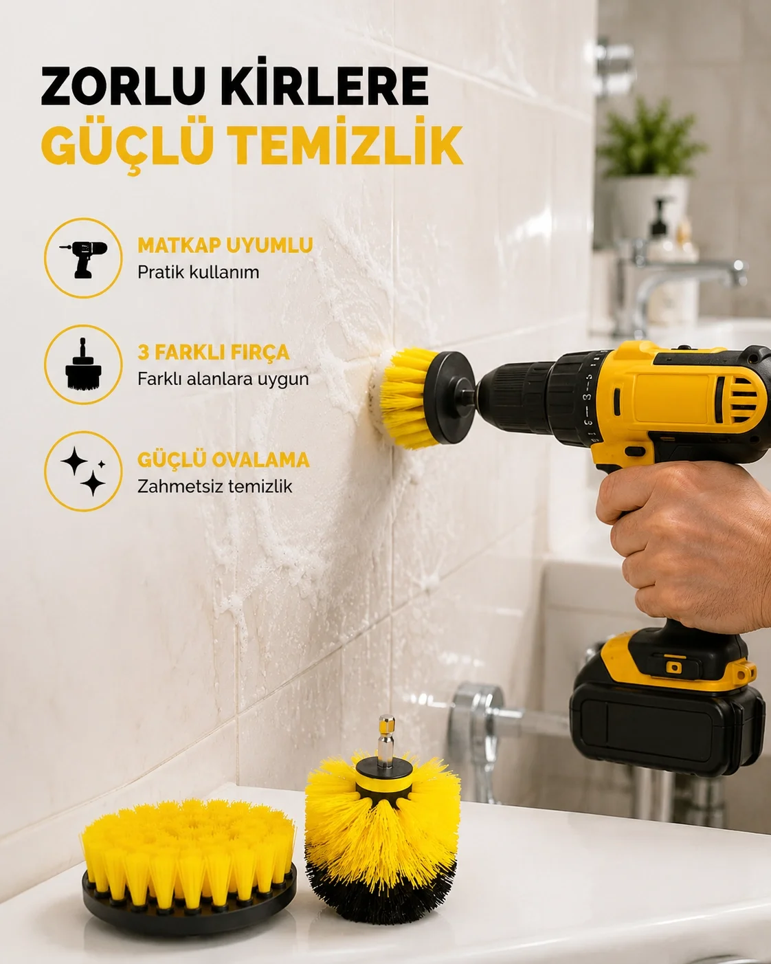 3’lü Matkap Ucu Fırça Seti – Derinlemesine Temizlik, Tüm Yüzeylerle Uyumlu Yeni Nesil Fiyatı, Yorumları ve Özellikleri
